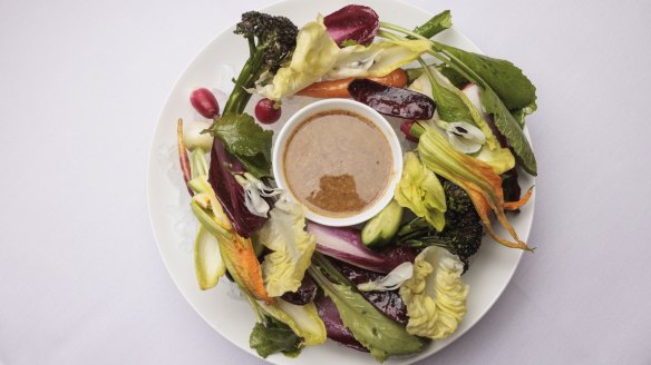 Market crudites with smoked almond praline.