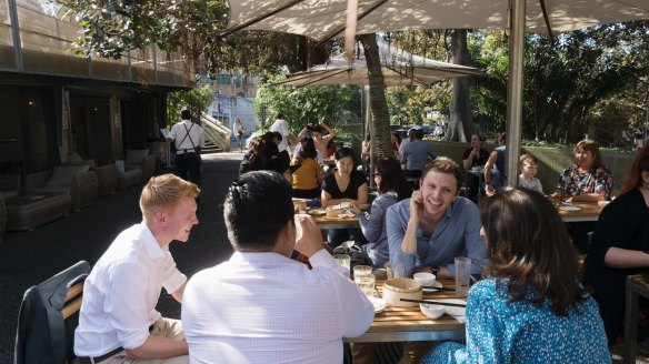 Outside under the Moreton Bay fig trees is the place to be at Bodhi. 