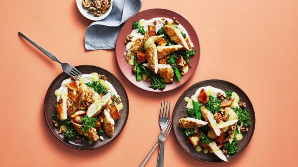 Healthy and delicious: Cumin chicken with pumpkin and garlic yoghurt.
