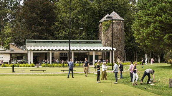 Lawn bowls, croquet and bocce pitches at the Piggery Cafe, Yarra Valley.