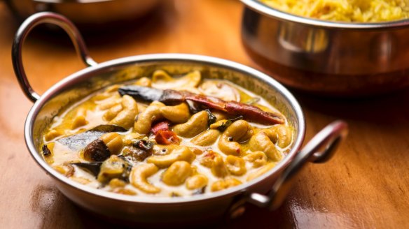 Cashew curry with yellow rice.