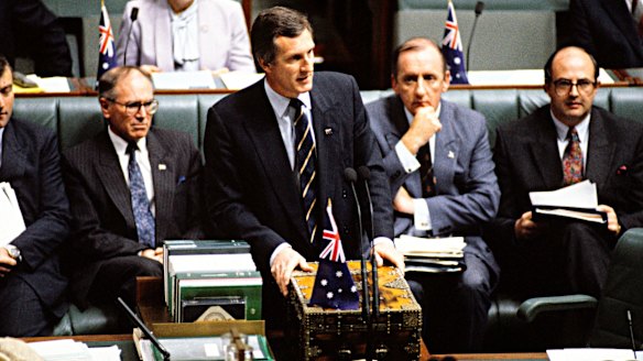 Then opposition leader John Hewson and members of his frontbench during question time on August 18, 1992. 