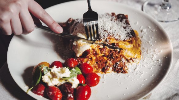 Lasagne with caprese salad.