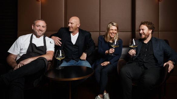 From left, chef Joel Bickford, Matt Moran, Aria co-owner Anna Solomon and sommelier Alex Kirkwood who will be spearheading Aria's new wine bar set to open in October.