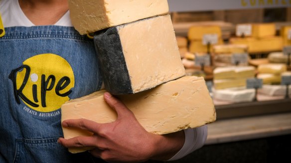 Hakim Halim with a selection of cheeses from his all-Australian cheese store.