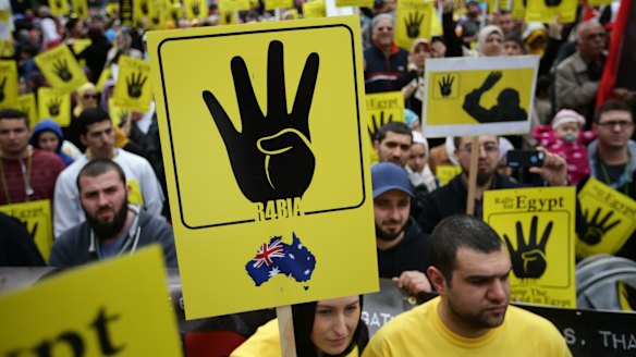 Australian community groups protest the massacre at the Rabaa al-Adawiya mosque in Cairo in August 2013.