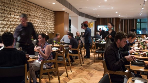 The Bridge Room in Sydney uses soft wall coverings to absorb sound.