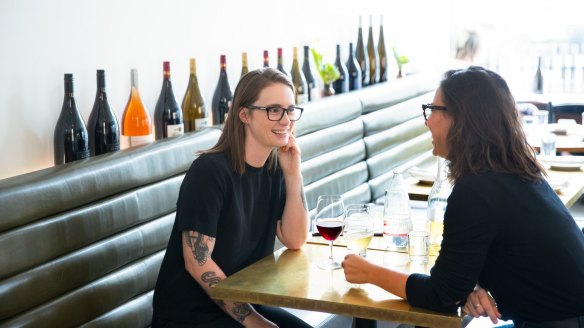 Esther Meek and Katie Shiff enjoy a drink at Marion wine bar in Melbourne.