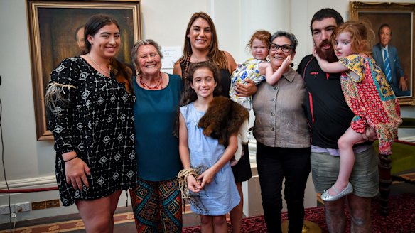 Lidia Thorpe with family at Parliament House.