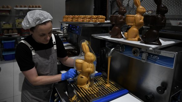 Zokoko owner Michelle Mordon makes a white chocolate with carrot rabbit at her Emu Plains artisan chocolate factory.