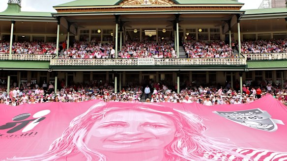 Jane McGrath day at the Sydney Cricket Ground in 2014 as the Jane McGrath silk is laid out in front of the Members stand.