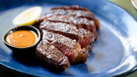 300g grass-fed Brooklyn Valley rib eye with grilled lemon and black garlic barbecue sauce.