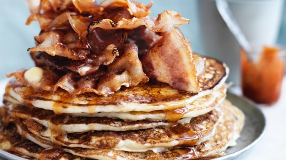 Jill Dupleix's Canadian flapjacks with hot maple syrup.