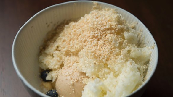 Milk bingsu, hazelnut and yuzu curd.