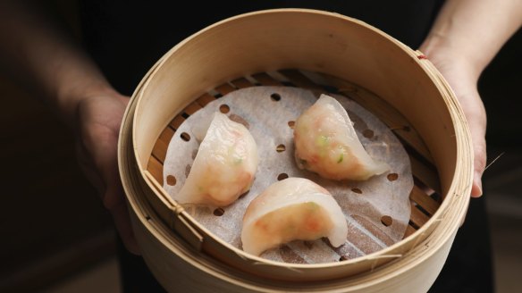 Scallop, prawn and asparagus dumplings.