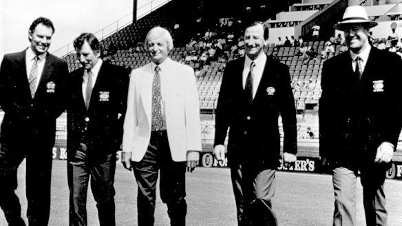 Golden Age: The 1993 Channel Nine cricket commentary team (from left) Greg Chappell, Ian Chappell, Richie Benaud, Bill Lawry and Tony Greig.