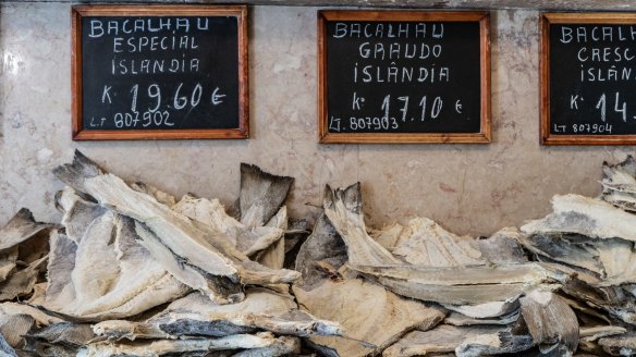 Dried cod for sale in Portugal.