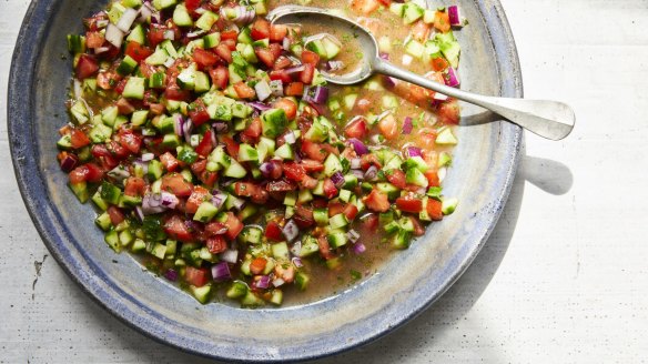 Salad-e shirazi, or Persian cucumber, tomato and onion salad.