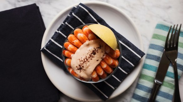 Prawn cocktail with avocado and cocktail sauce. 