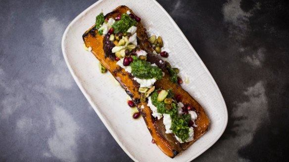 The butternut pumpkin, sweet onions and pistachio pesto. 