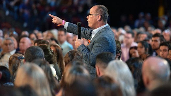 Fred Guttenberg asks Republican Senator Marco Rubio a question during the town hall meeting.