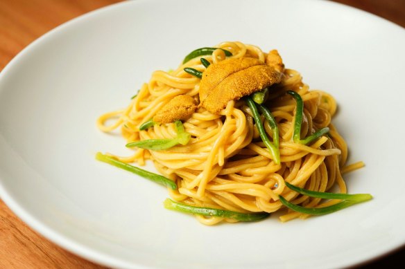 Presses the right buttons: Bacco's spaghetti alla chitarra with sea urchin and beach banana.