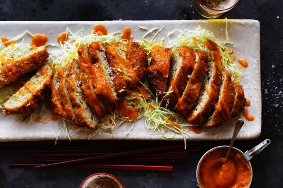 Pork menchi katsu with apple katsu sauce.