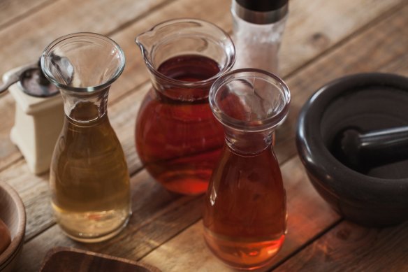 In the olden days, it was a biannual job to make vinegar using wine, beer, or cider and the mother.