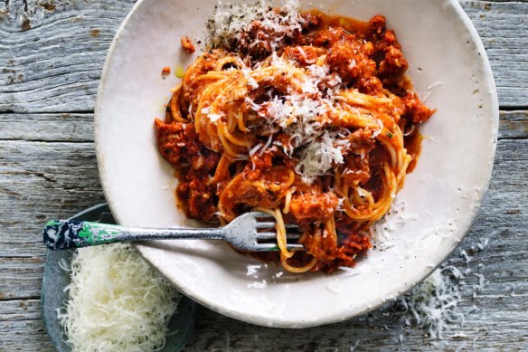 White fish spaghetti bolognese.