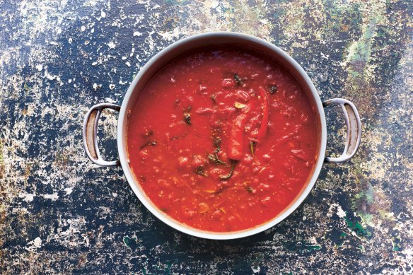 Jamie Oliver's hero tomato sauce with sweet cherry tomatoes, garlic, chilli and basil.