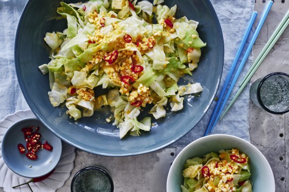 Vietnamese cabbage with egg sauce.