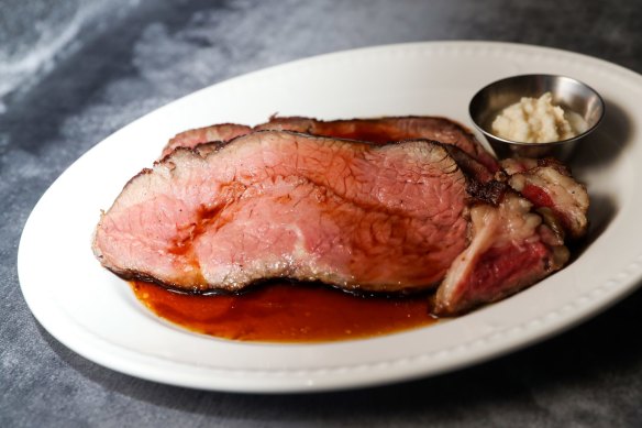 Go-to dish: Prime rib roast, English cut, rare.