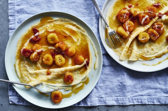 Crepes with buttered bananas and condensed milk.