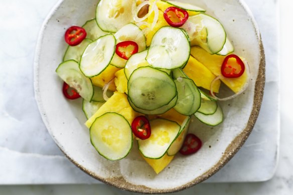 Cucumber, pineapple and chilli pickled salad.