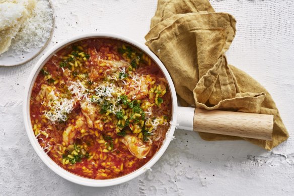 Saffron, tomato and prawn risotto.