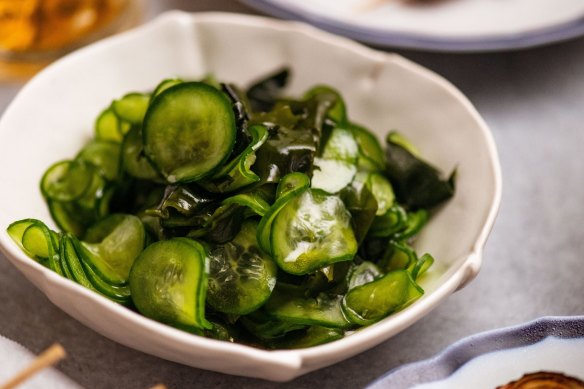 Japanese cucumber seaweed salad.