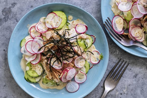 Tuna, radish and cucumber salad.