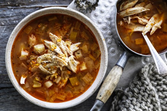 Adam Liaw's whole chicken and vegetable soup.