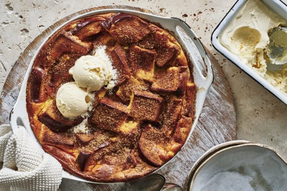 Adam Liaw's cinnamon bread and butter pudding.