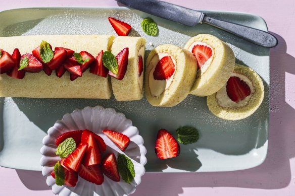 Strawberries and cream roll cake.