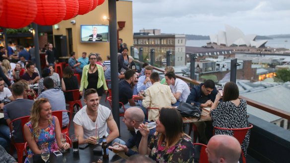 The Glenmore Hotel rooftop overlooksCircular Quay, Sydney.