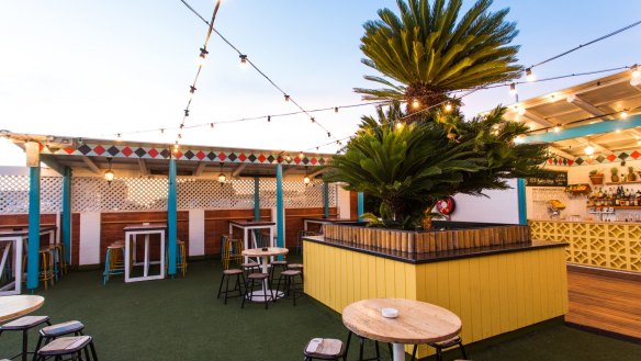 Bowling club vibes at Rocket Rooftop Bar, Adelaide.