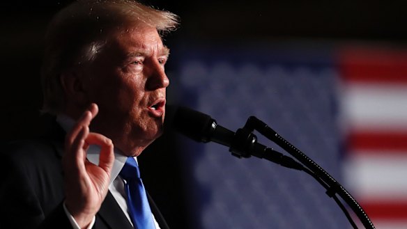 US President Donald Trump speaks at Fort Myer about Afghanistan.