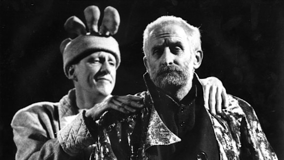 Rush (left) plays the Fool to John Gaden's King Lear in a 1988 version of the play. 