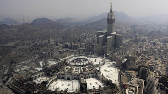 Abraj Al-Bait Towers with the four-faced clocks stands over the Grand Mosque, where a crane collapsed earlier in September killing dozens. File photo.
