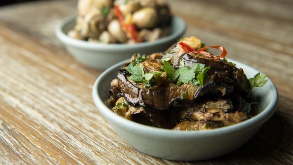 Marinated mushrooms and eggplant.