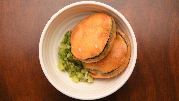 Eggplant and ginger fritter.