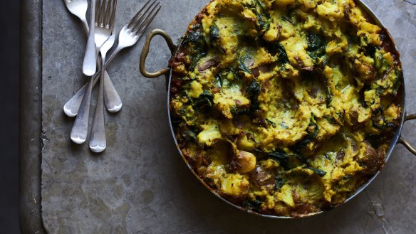 Bubbling filling and crisp top: Saag aloo shepherd's pie.