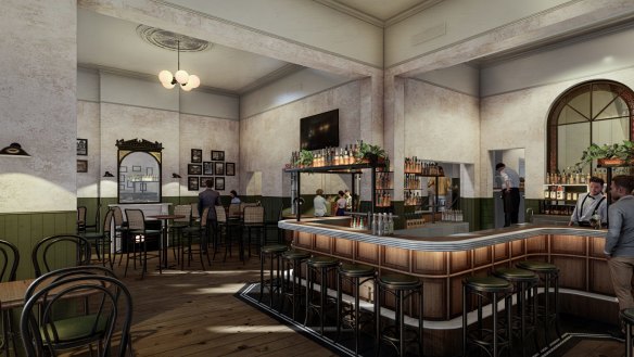 Artist's impression of the front bar of Portarlington's Grand Hotel.