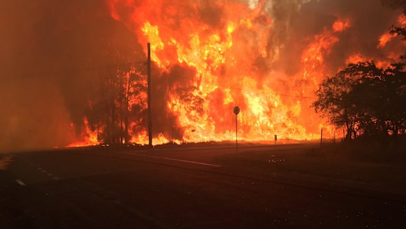 The fire in Llandilo at its worst point on Friday afternoon.